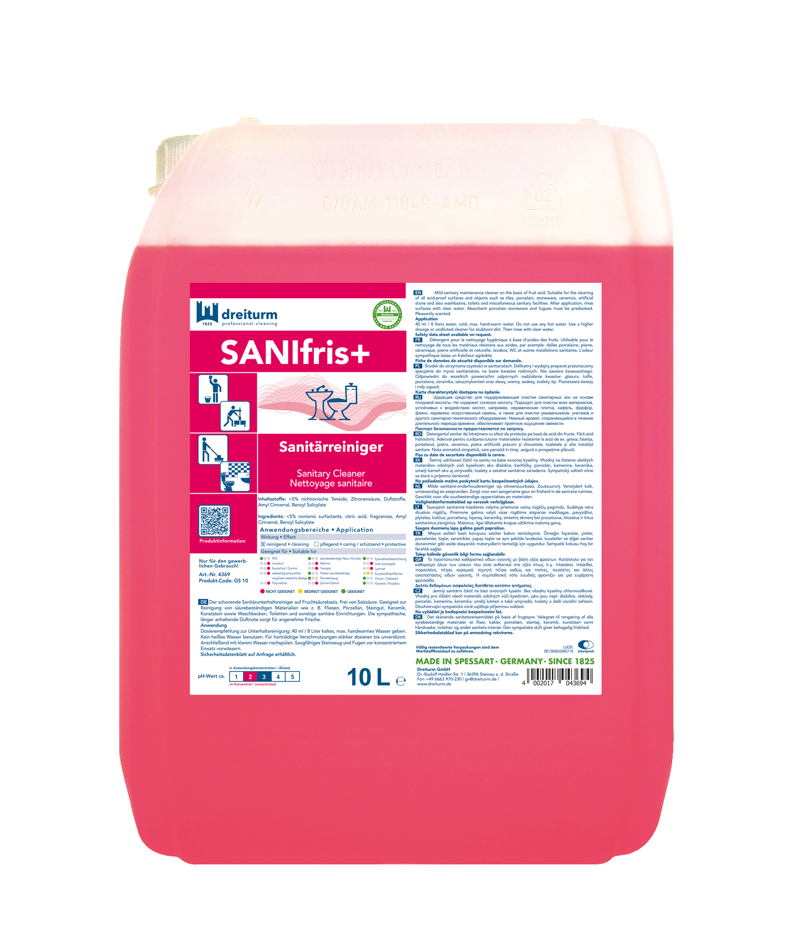 Dreiturm SANIfris+ 10 l Sanitärreiniger Dreiturm SANIfris+ 10 l Sanitärreiniger