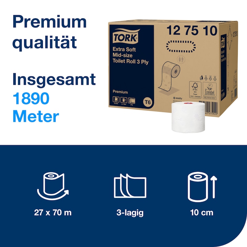Tork Extra Soft 127510 Toilettenpapier-Rolle T6 Tork Extra Soft 127510 Toilettenpapier-Rolle T6