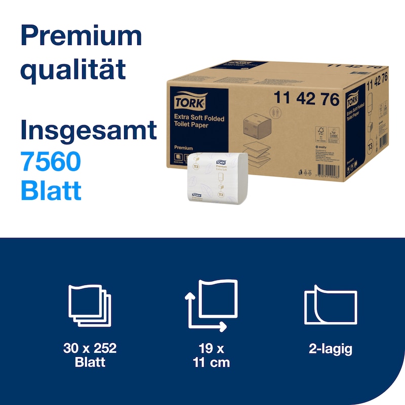 Tork Premium 114276 Einzelblatt-Toilettenpapier Tork Premium 114276 Einzelblatt-Toilettenpapier