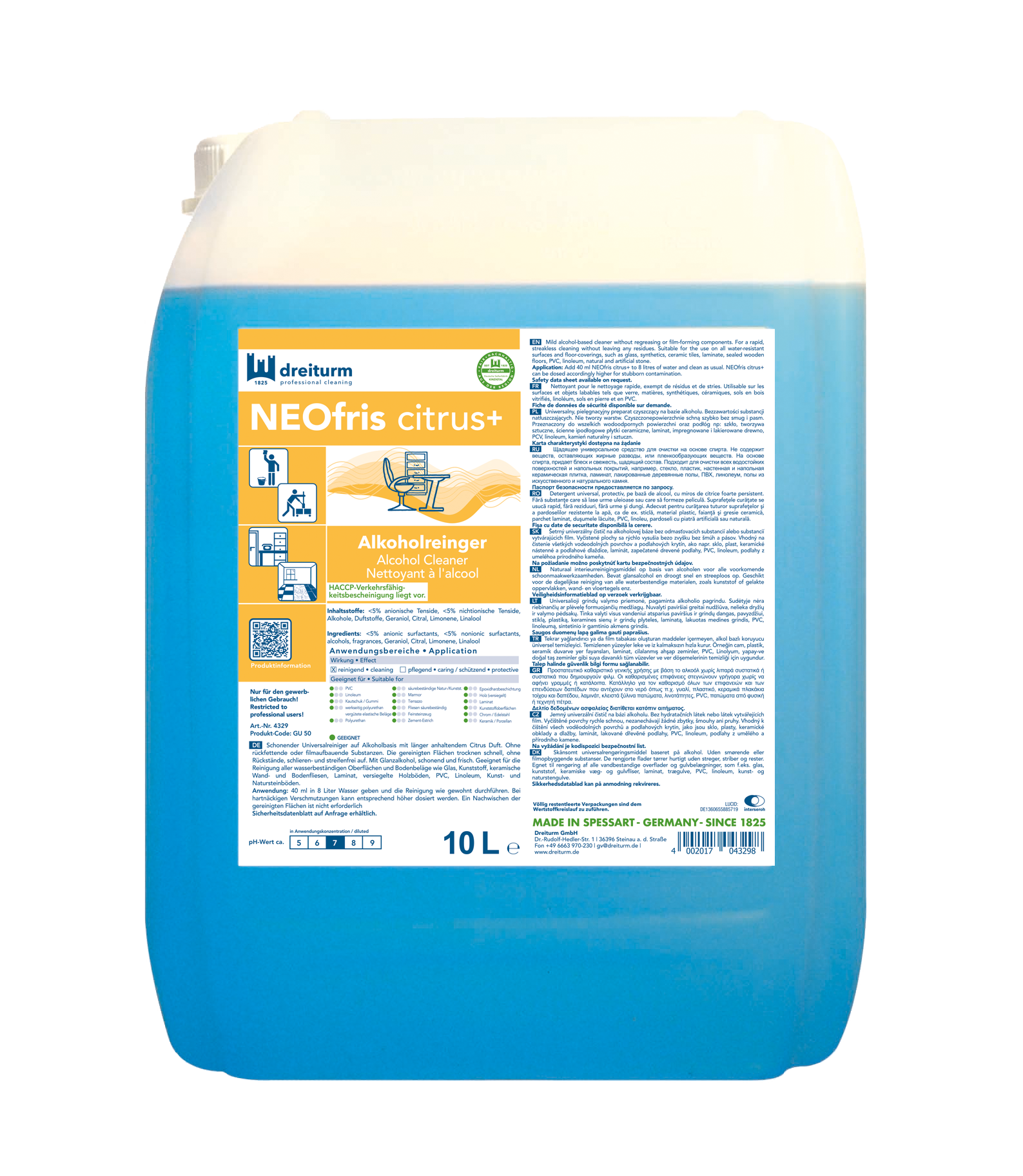 Dreiturm NEOfris citrus+ Alkoholreiniger 10 l Dreiturm NEOfris citrus+ Alkoholreiniger 10 l